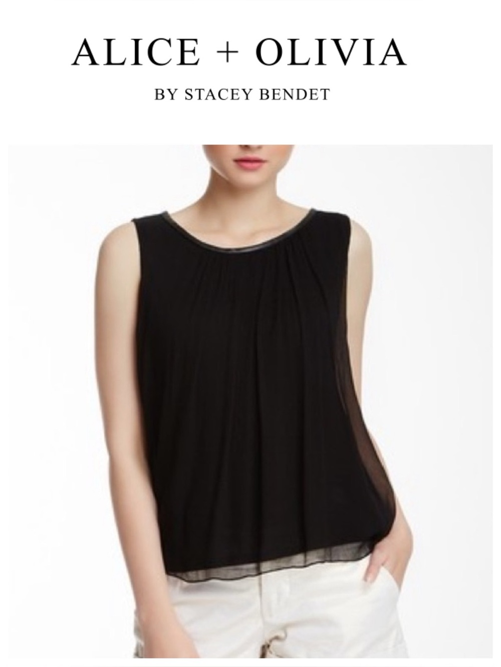 Alice + Olivia 100% Silk Tank with Leather Trim
